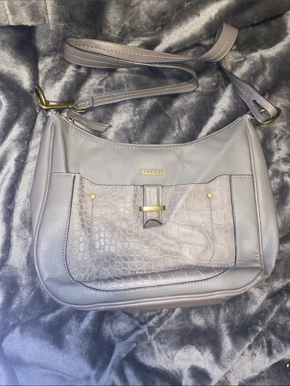 Rosetti Lavender Gray Shoulder Bag with Croc-Texture Pocket